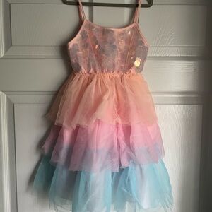 Lola + The Boys Pink Blue Ombre Tiered Tulle Mermaid Sequin Dress- Size 6